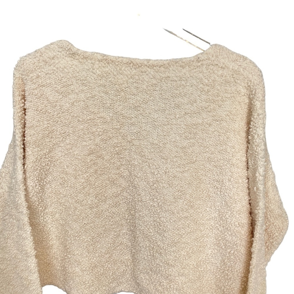 Free People Ivory/Cream Bouclé V Neck Crop Top High Low Hem Boxy Fit Size S - Picture 11 of 14